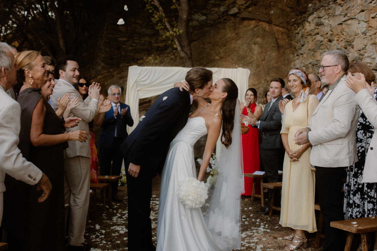 Bride and groom at Palazzu Nicrosi in Corsica, film wedding photography