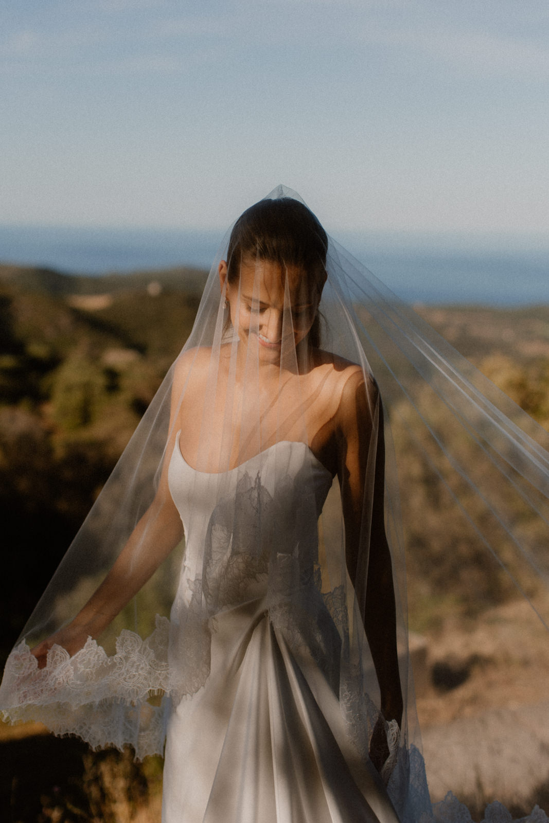 Bride portrait at Palazzu Nicrosi in Corsica, film wedding photography